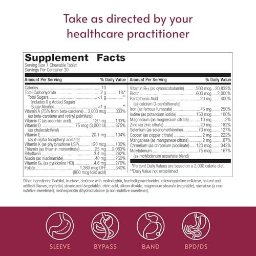 Bariatric Advantage Chewable Ultra Solo mit Eisen – Einmal tägliches Multivitamin für Bariatrie-Patienten – mit Thiamin, Vitamin A und mehr – glutenfrei – Zitrusgeschmack – 30 Tabletten