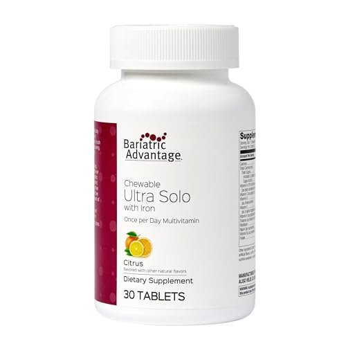 Bariatric Advantage Chewable Ultra Solo mit Eisen – Einmal tägliches Multivitamin für Bariatrie-Patienten – mit Thiamin, Vitamin A und mehr – glutenfrei – Zitrusgeschmack – 30 Tabletten