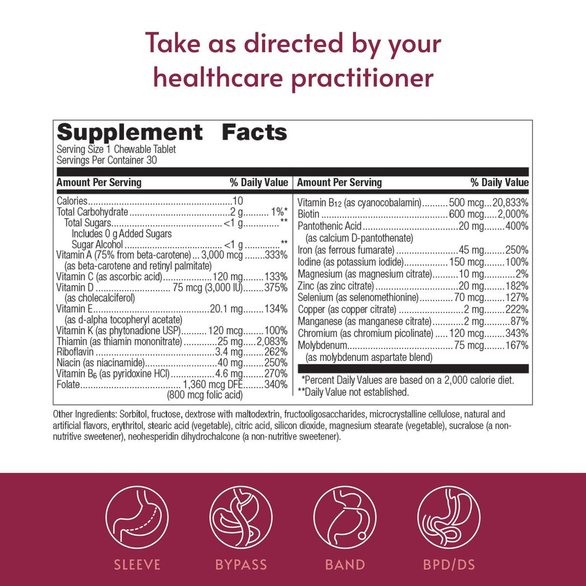 Bariatric Advantage Chewable Ultra Solo mit Eisen – Einmal tägliches Multivitamin für Bariatrie-Patienten – mit Thiamin, Vitamin A und mehr – glutenfrei – Zitrusgeschmack – 30 Tabletten