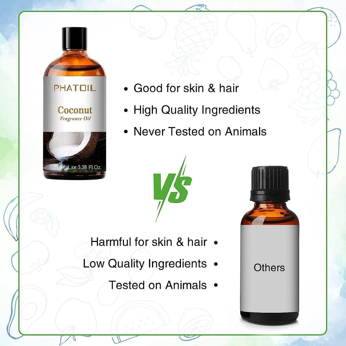 PHATOIL Kokosduftöl 3,38 FL.OZ – Ätherisches Öl für Aromatherapie, Diffuser, Yoga, Hautpflege, DIY Kerzen- und Seifenherstellung – 100 ml
