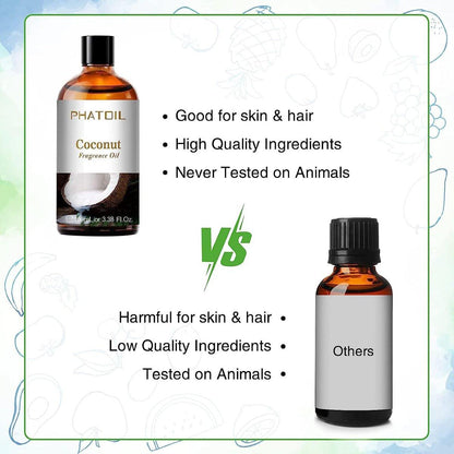 PHATOIL Kokosduftöl 3,38 FL.OZ – Ätherisches Öl für Aromatherapie, Diffuser, Yoga, Hautpflege, DIY Kerzen- und Seifenherstellung – 100 ml