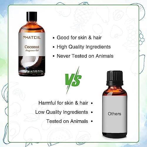 PHATOIL Kokosduftöl 3,38 FL.OZ – Ätherisches Öl für Aromatherapie, Diffuser, Yoga, Hautpflege, DIY Kerzen- und Seifenherstellung – 100 ml