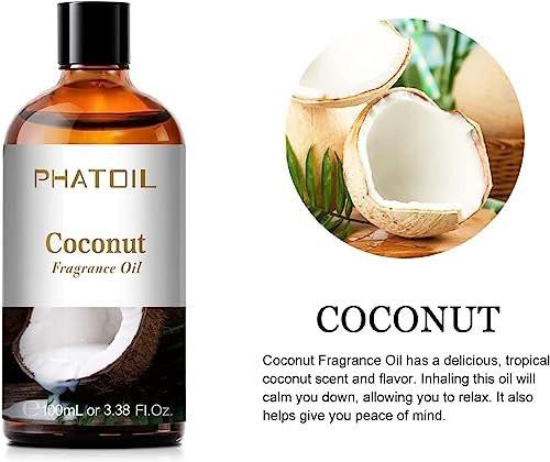 PHATOIL Kokosduftöl 3,38 FL.OZ – Ätherisches Öl für Aromatherapie, Diffuser, Yoga, Hautpflege, DIY Kerzen- und Seifenherstellung – 100 ml