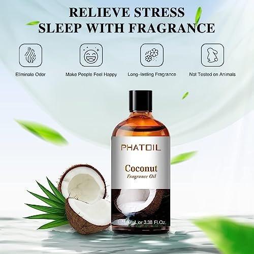 PHATOIL Kokosduftöl 3,38 FL.OZ – Ätherisches Öl für Aromatherapie, Diffuser, Yoga, Hautpflege, DIY Kerzen- und Seifenherstellung – 100 ml