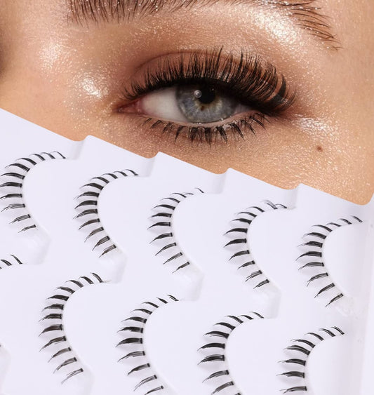 Zanlufly Falsche Wimpern untere Wimpern Wispy Natürliche Mink Wimpern Klare Band DIY Wimpern Wiederverwendbare Weiche Handgemachte Wimpern Pack