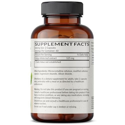 Futurebiotics Ginkgo Biloba Extra Strength – 120 vegane Kapseln zur Unterstützung der Gehirnfunktion und des Gedächtnisses