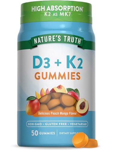 Nature's Truth Vitamin D3 + K2 Gummis | 50 Stück | Pfirsich-Mango-Geschmack | Vegetarisch, Nicht-GVO & Glutenfrei