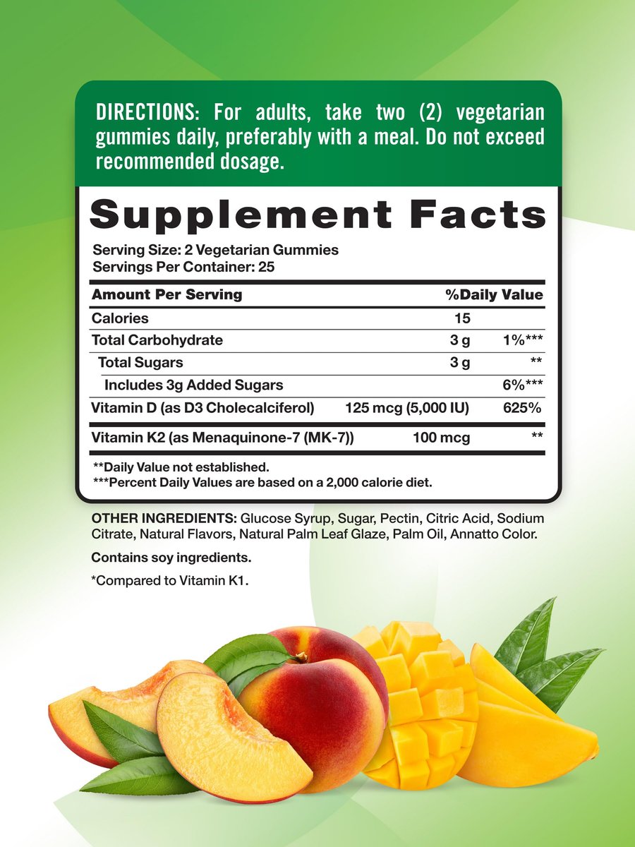 Nature's Truth Vitamin D3 + K2 Gummis | 50 Stück | Pfirsich-Mango-Geschmack | Vegetarisch, Nicht-GVO & Glutenfrei