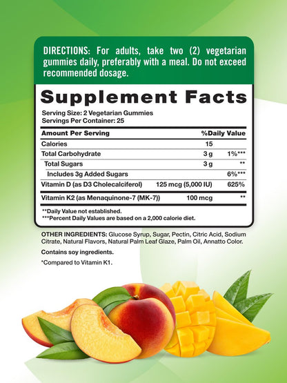Nature's Truth Vitamin D3 + K2 Gummis | 50 Stück | Pfirsich-Mango-Geschmack | Vegetarisch, Nicht-GVO & Glutenfrei