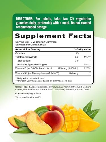 Nature's Truth Vitamin D3 + K2 Gummis | 50 Stück | Pfirsich-Mango-Geschmack | Vegetarisch, Nicht-GVO & Glutenfrei