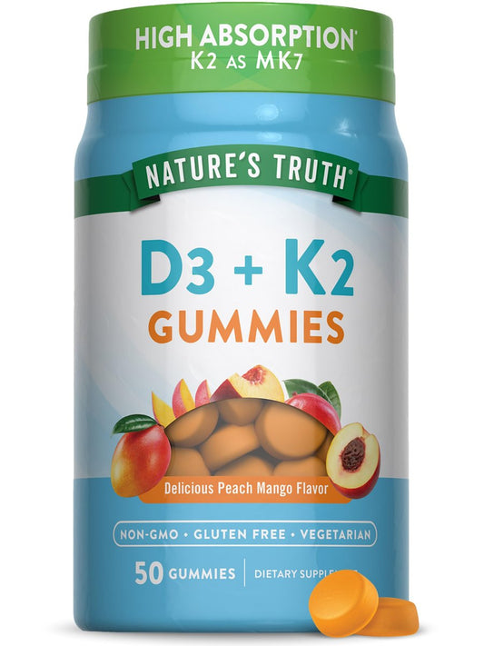 Nature's Truth Vitamin D3 + K2 Gummis | 50 Stück | Pfirsich-Mango-Geschmack | Vegetarisch, Nicht-GVO & Glutenfrei