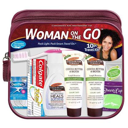 Multikulturelles 10-teiliges Damen-Pflege- und Hygienereiseset von Convenience Kits International mit Palmer's Haar- und Körperprodukten in Reisegröße, Beige