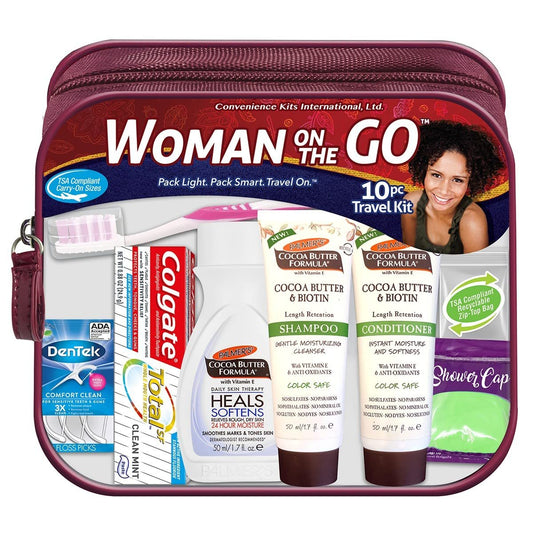 Multikulturelles 10-teiliges Damen-Pflege- und Hygienereiseset von Convenience Kits International mit Palmer's Haar- und Körperprodukten in Reisegröße, Beige