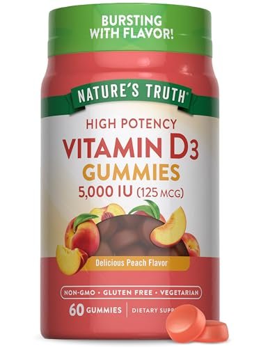 Nature's Truth Vitamin D3 Gummies 5000 IE | 60 Stück | Pfirsichgeschmack | Vegetarisch, Nicht-GVO & Glutenfrei
