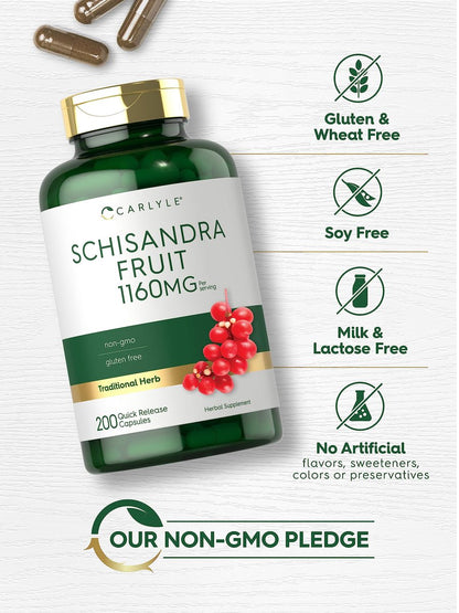 Carlyle Schisandra Supplement 1160 mg | 200 Kapseln | Beerenfruchtextrakt | Non-GMO & Glutenfrei