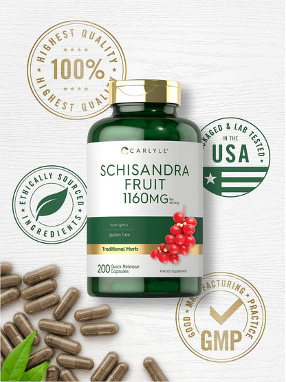 Carlyle Schisandra Supplement 1160 mg | 200 Kapseln | Beerenfruchtextrakt | Non-GMO & Glutenfrei