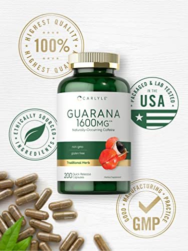 Carlyle Guarana Extrakt Kapseln | 200 Stück | Natürliches Koffein | Non-GMO, Glutenfrei