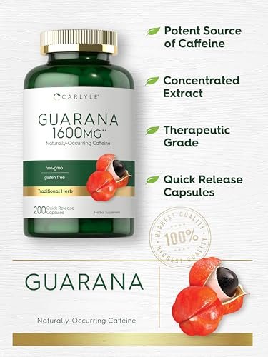 Carlyle Guarana Extrakt Kapseln | 200 Stück | Natürliches Koffein | Non-GMO, Glutenfrei