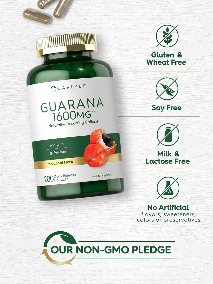 Carlyle Guarana Extrakt Kapseln | 200 Stück | Natürliches Koffein | Non-GMO, Glutenfrei