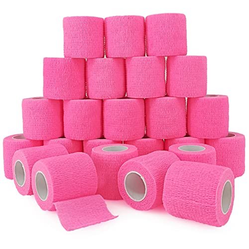 24 Stück Selbstklebende Bandage 5 cm, Sport- und Erste-Hilfe-Wickel, elastisch, nicht gewebt, für Handgelenk, Knöchel, Schwellungen und Tierpflege (Pink)