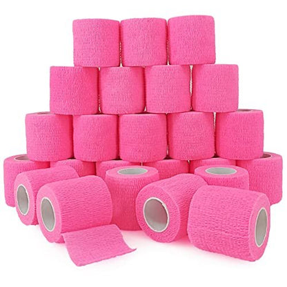 24 Stück Selbstklebende Bandage 5 cm, Sport- und Erste-Hilfe-Wickel, elastisch, nicht gewebt, für Handgelenk, Knöchel, Schwellungen und Tierpflege (Pink)