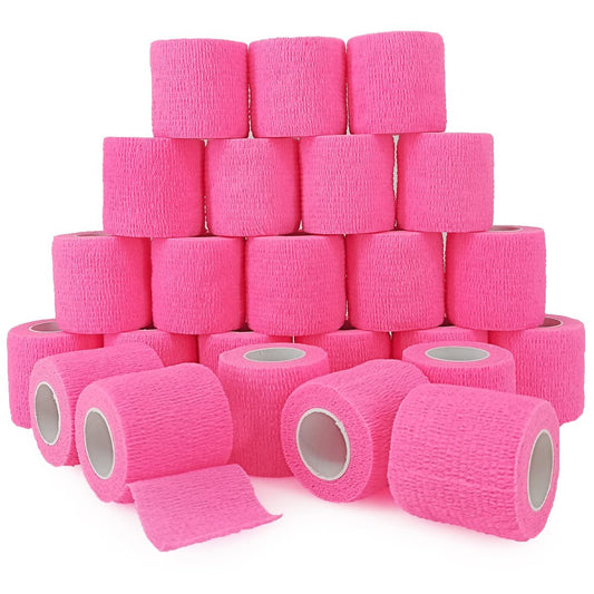 24 Stück Selbstklebende Bandage 5 cm, Sport- und Erste-Hilfe-Wickel, elastisch, nicht gewebt, für Handgelenk, Knöchel, Schwellungen und Tierpflege (Pink)