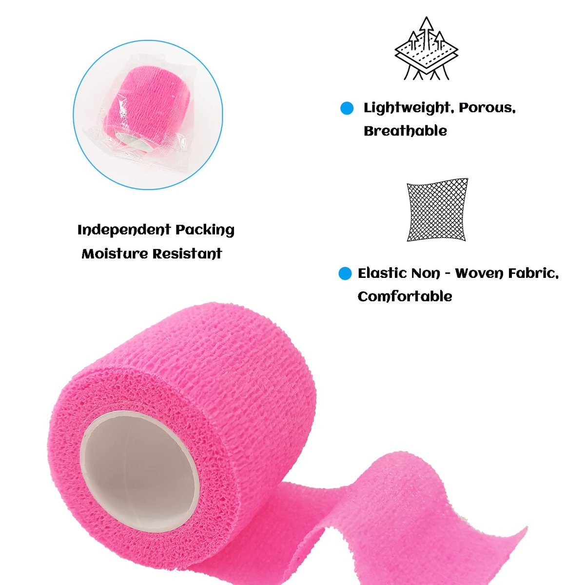 24 Stück Selbstklebende Bandage 5 cm, Sport- und Erste-Hilfe-Wickel, elastisch, nicht gewebt, für Handgelenk, Knöchel, Schwellungen und Tierpflege (Pink)