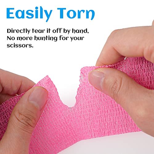 24 Stück Selbstklebende Bandage 5 cm, Sport- und Erste-Hilfe-Wickel, elastisch, nicht gewebt, für Handgelenk, Knöchel, Schwellungen und Tierpflege (Pink)