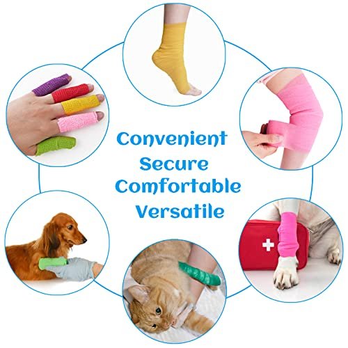 24 Stück Selbstklebende Bandage 5 cm, Sport- und Erste-Hilfe-Wickel, elastisch, nicht gewebt, für Handgelenk, Knöchel, Schwellungen und Tierpflege (Pink)