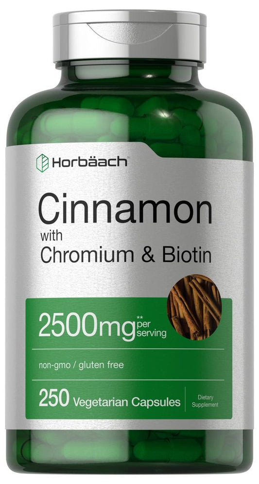 Horbäach Zimt mit Chrom & Biotin | 250 Kapseln | Kräuterextrakt | Vegetarisch, Nicht-GVO, Glutenfrei