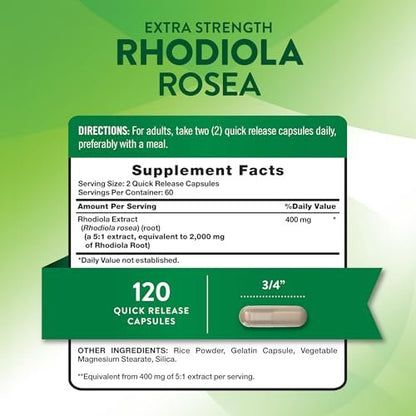 Nature's Truth Rhodiola Rosea | 120 Kapseln | Nicht-GVO & glutenfreies Extraktpräparat