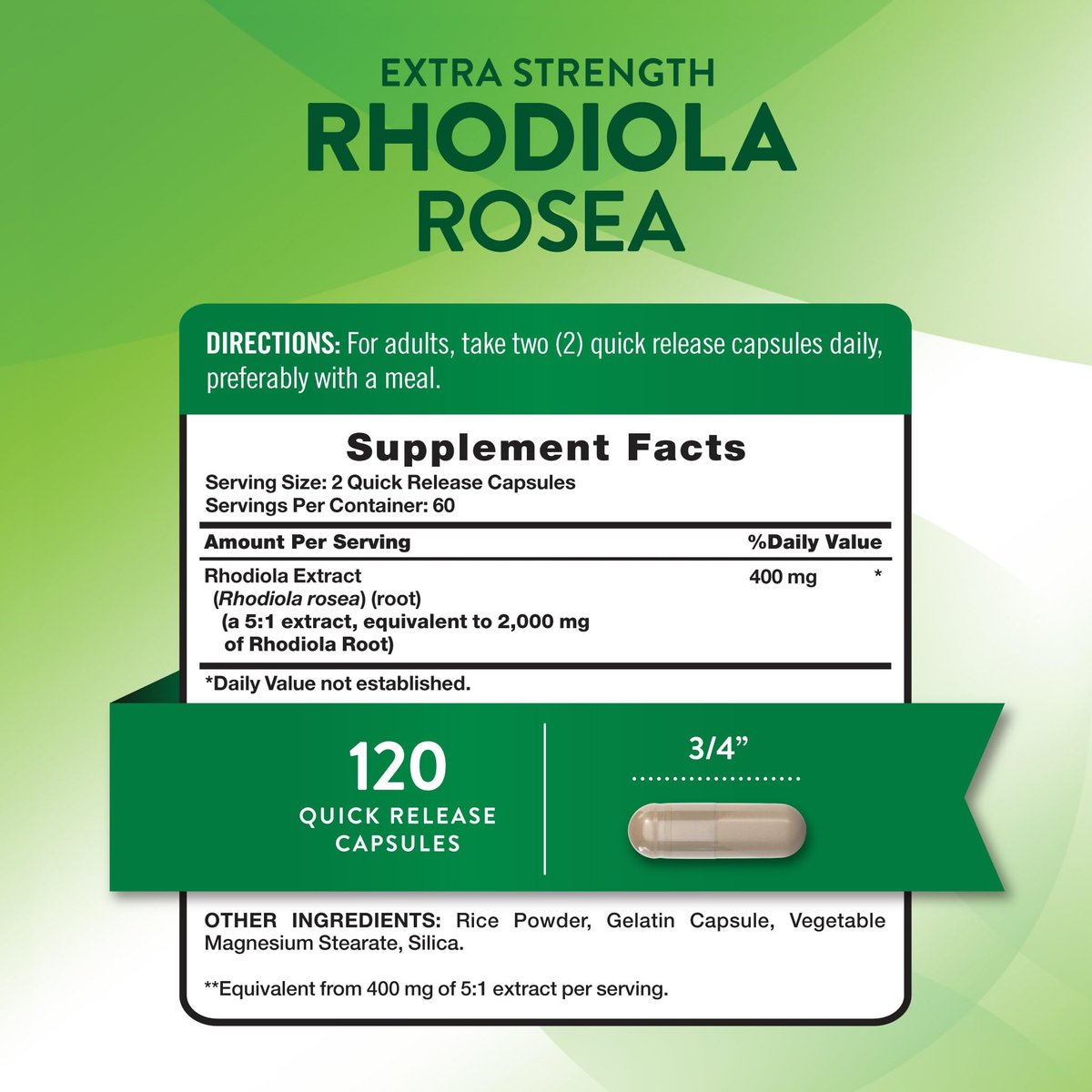 Nature's Truth Rhodiola Rosea | 120 Kapseln | Nicht-GVO & glutenfreies Extraktpräparat