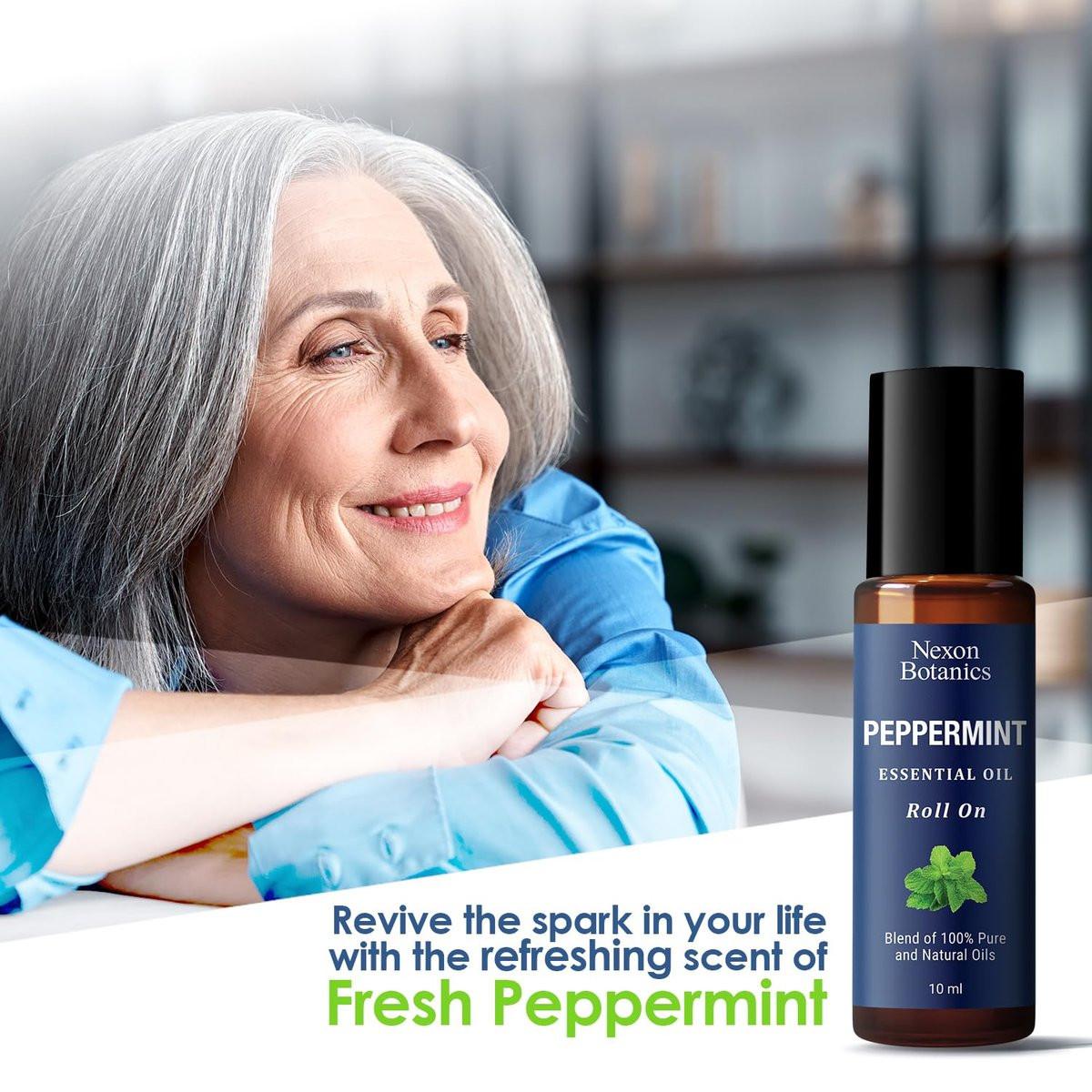 Pfefferminz Ätherisches Öl Roll-On 10 ml – Reine, natürliche & vorverdünnte Mischung mit frischem Minzaroma – Roller für Aromatherapie & Kopfschmerzlinderung – Nexon Botanics