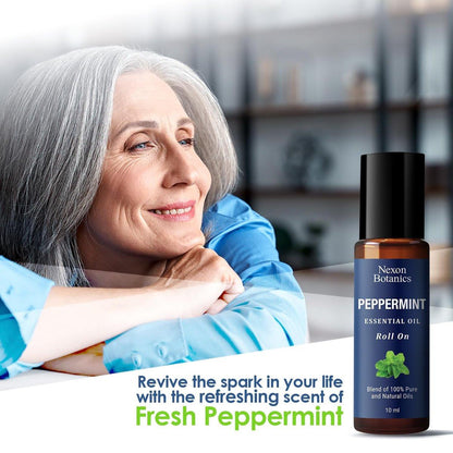 Pfefferminz Ätherisches Öl Roll-On 10 ml – Reine, natürliche & vorverdünnte Mischung mit frischem Minzaroma – Roller für Aromatherapie & Kopfschmerzlinderung – Nexon Botanics