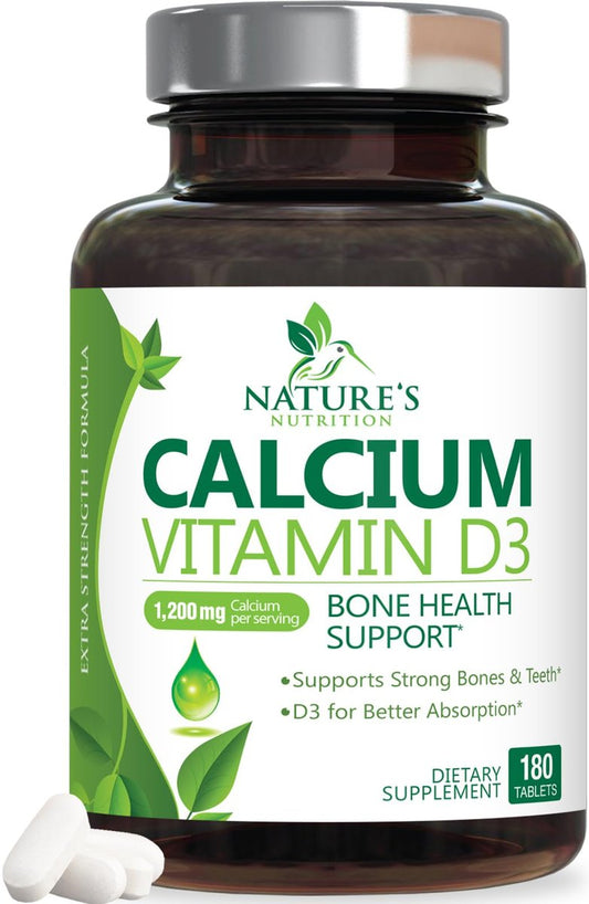Calcium Supplement mit Vitamin D3 – 1200 mg Calcium pro Portion mit D3 für beste Absorption – Unterstützt Immunsystem, Knochen & Zähne – Nature's Calcium in den USA abgefüllt für Frauen & Männer – 180 Tabletten