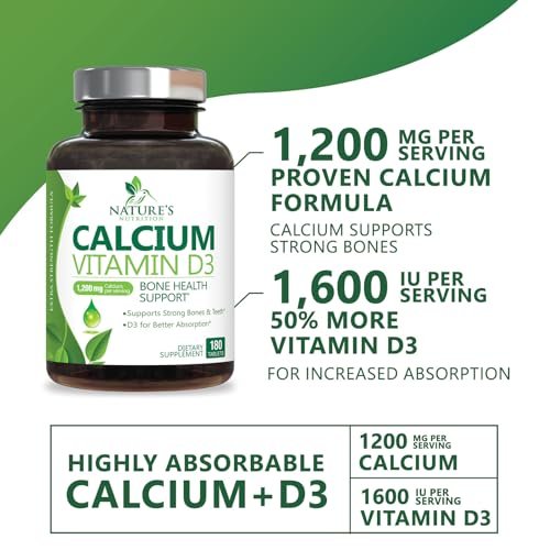 Calcium Supplement mit Vitamin D3 – 1200 mg Calcium pro Portion mit D3 für beste Absorption – Unterstützt Immunsystem, Knochen & Zähne – Nature's Calcium in den USA abgefüllt für Frauen & Männer – 180 Tabletten