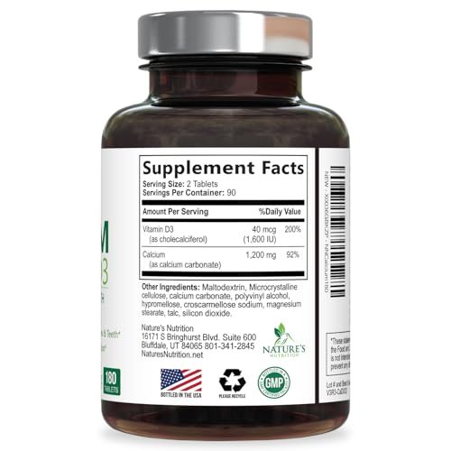 Calcium Supplement mit Vitamin D3 – 1200 mg Calcium pro Portion mit D3 für beste Absorption – Unterstützt Immunsystem, Knochen & Zähne – Nature's Calcium in den USA abgefüllt für Frauen & Männer – 180 Tabletten