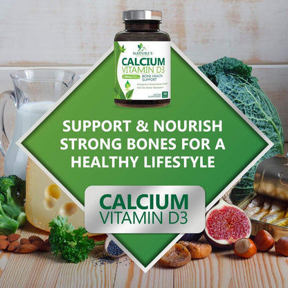 Calcium Supplement mit Vitamin D3 – 1200 mg Calcium pro Portion mit D3 für beste Absorption – Unterstützt Immunsystem, Knochen & Zähne – Nature's Calcium in den USA abgefüllt für Frauen & Männer – 180 Tabletten