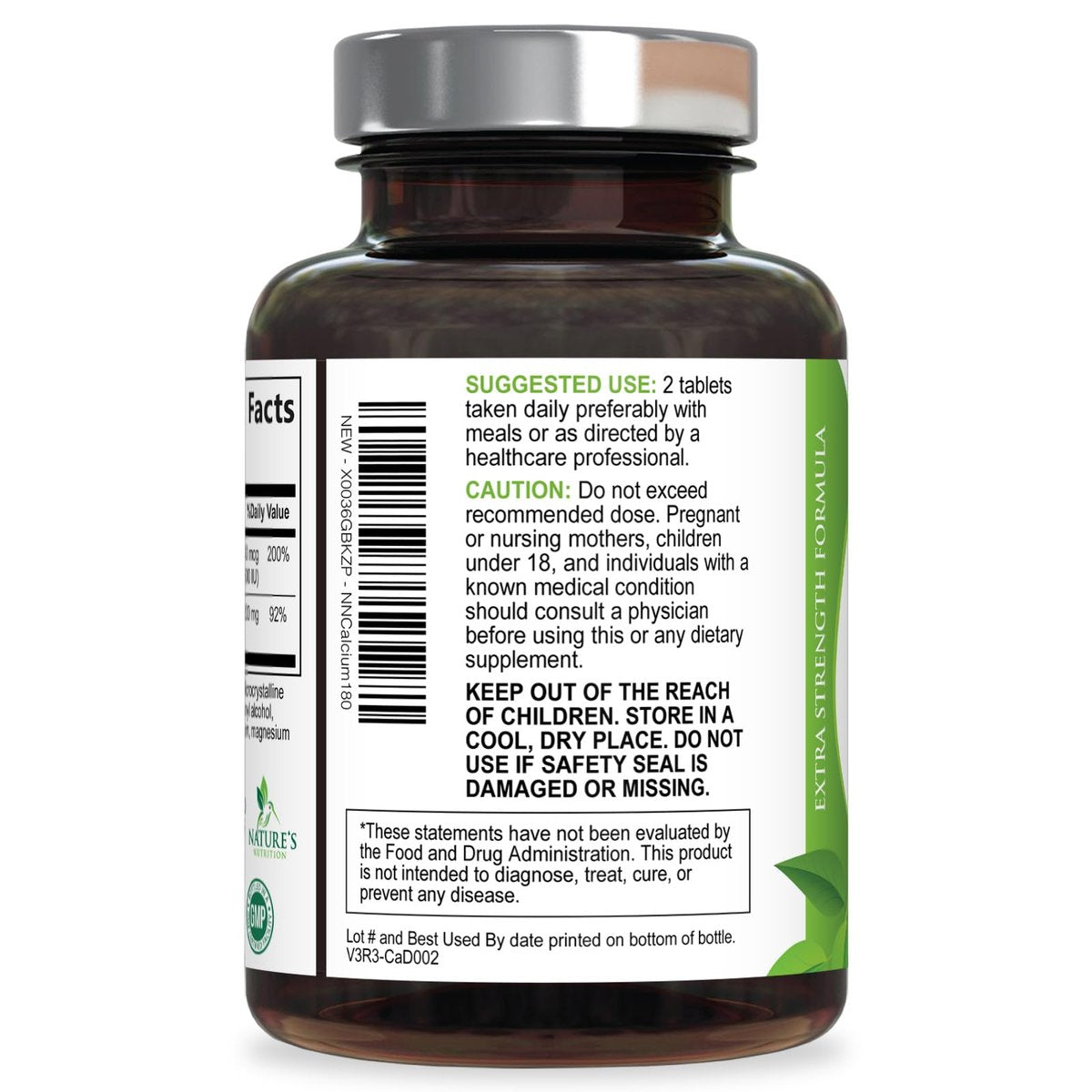 Calcium Supplement mit Vitamin D3 – 1200 mg Calcium pro Portion mit D3 für beste Absorption – Unterstützt Immunsystem, Knochen & Zähne – Nature's Calcium in den USA abgefüllt für Frauen & Männer – 180 Tabletten