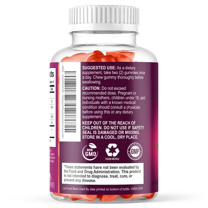 Apfelessig Gummibärchen 1000mg pro Portion – Zuckerfrei, Max Stärke ACV Gummis, Vitamin B12 unterstützt Stoffwechsel & Energie, Keto-freundlich, Vegan, 120 Gummis
