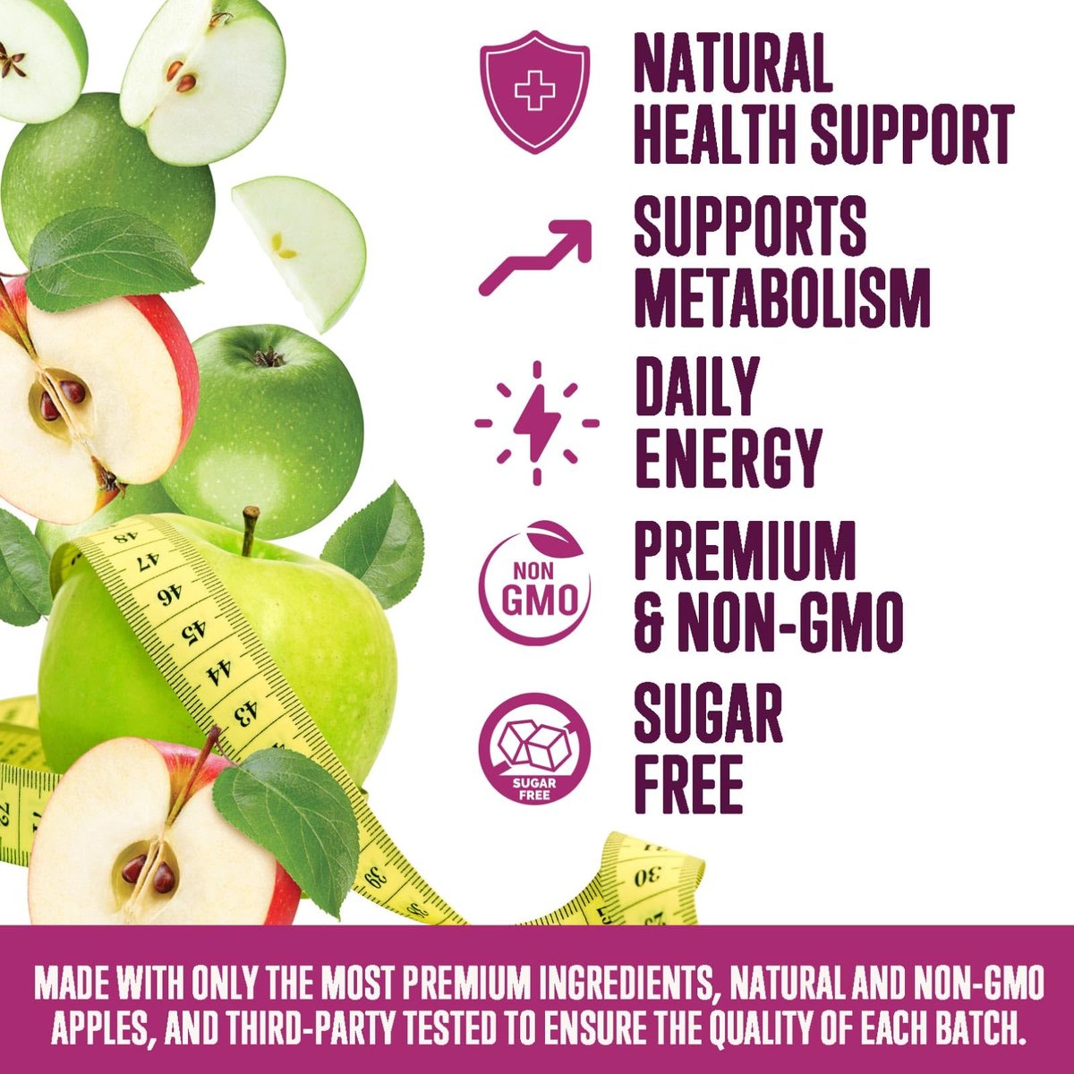 Apfelessig Gummibärchen 1000mg pro Portion – Zuckerfrei, Max Stärke ACV Gummis, Vitamin B12 unterstützt Stoffwechsel & Energie, Keto-freundlich, Vegan, 120 Gummis