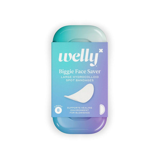 Welly Bandagen - Biggie Face Savers, Hydrokolloid-Akne-Pflaster, haftend, große Patch-Form für Kinn, Nase und Stirn, transparent - 8 Stück