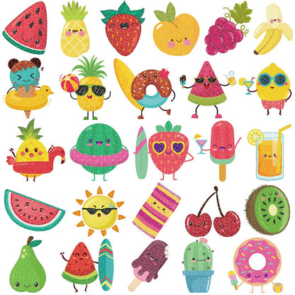 Ooopsiun Sommer Glitzer Frucht Temporäre Tattoos für Kinder - 110 Glitzernde Motive, Wassermelone Erdbeere Ananas Tattoo Aufkleber für Jungen Mädchen Geburtstagsfeier Geschenke