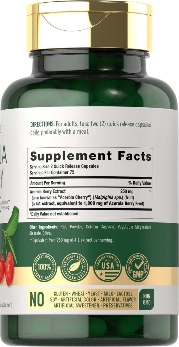 Carlyle Acerola Kirsch Kapseln | 150 Stück | Non-GMO & Glutenfrei | Acerola Beeren Extrakt