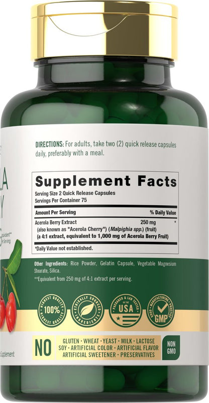 Carlyle Acerola Kirsch Kapseln | 150 Stück | Non-GMO & Glutenfrei | Acerola Beeren Extrakt