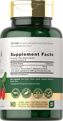 Carlyle Acerola Kirsch Kapseln | 150 Stück | Non-GMO & Glutenfrei | Acerola Beeren Extrakt