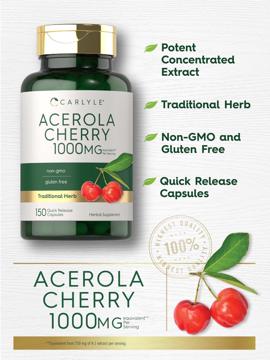 Carlyle Acerola Kirsch Kapseln | 150 Stück | Non-GMO & Glutenfrei | Acerola Beeren Extrakt