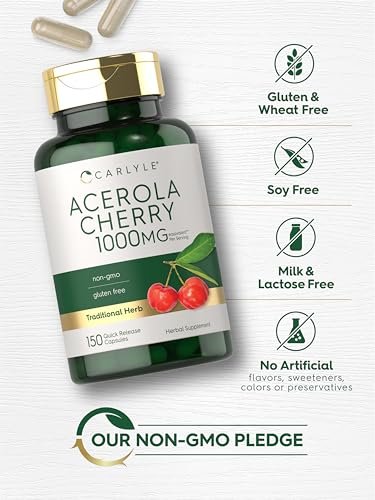 Carlyle Acerola Kirsch Kapseln | 150 Stück | Non-GMO & Glutenfrei | Acerola Beeren Extrakt