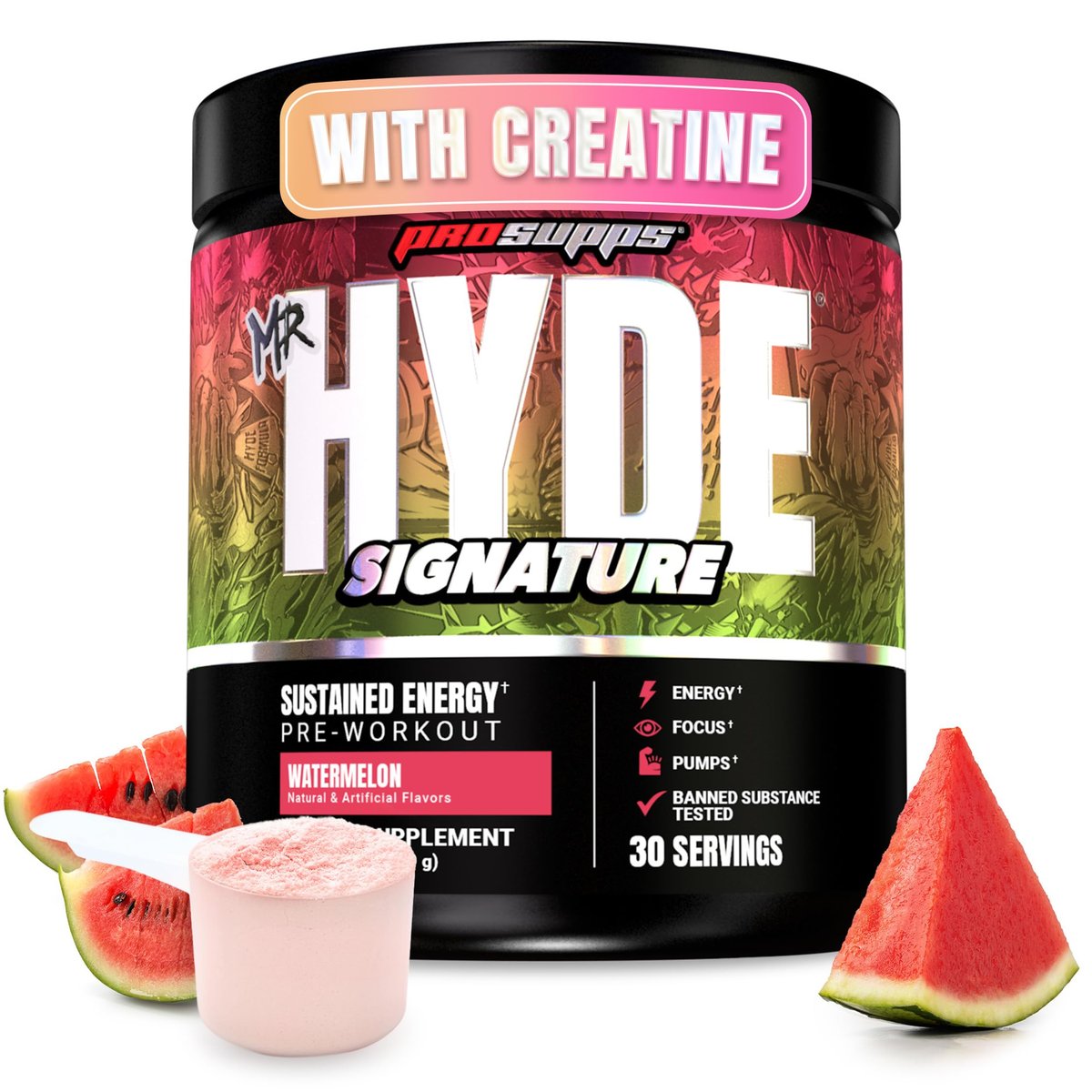 ProSupps Mr. Hyde Signature Pre Workout Pulver mit Kreatin, Beta-Alanin & Koffein – Leistung, Energie & Ausdauer – Reines Fitness- & Gym-Supplement für Männer & Frauen (Wassermelone, 30 Portionen)