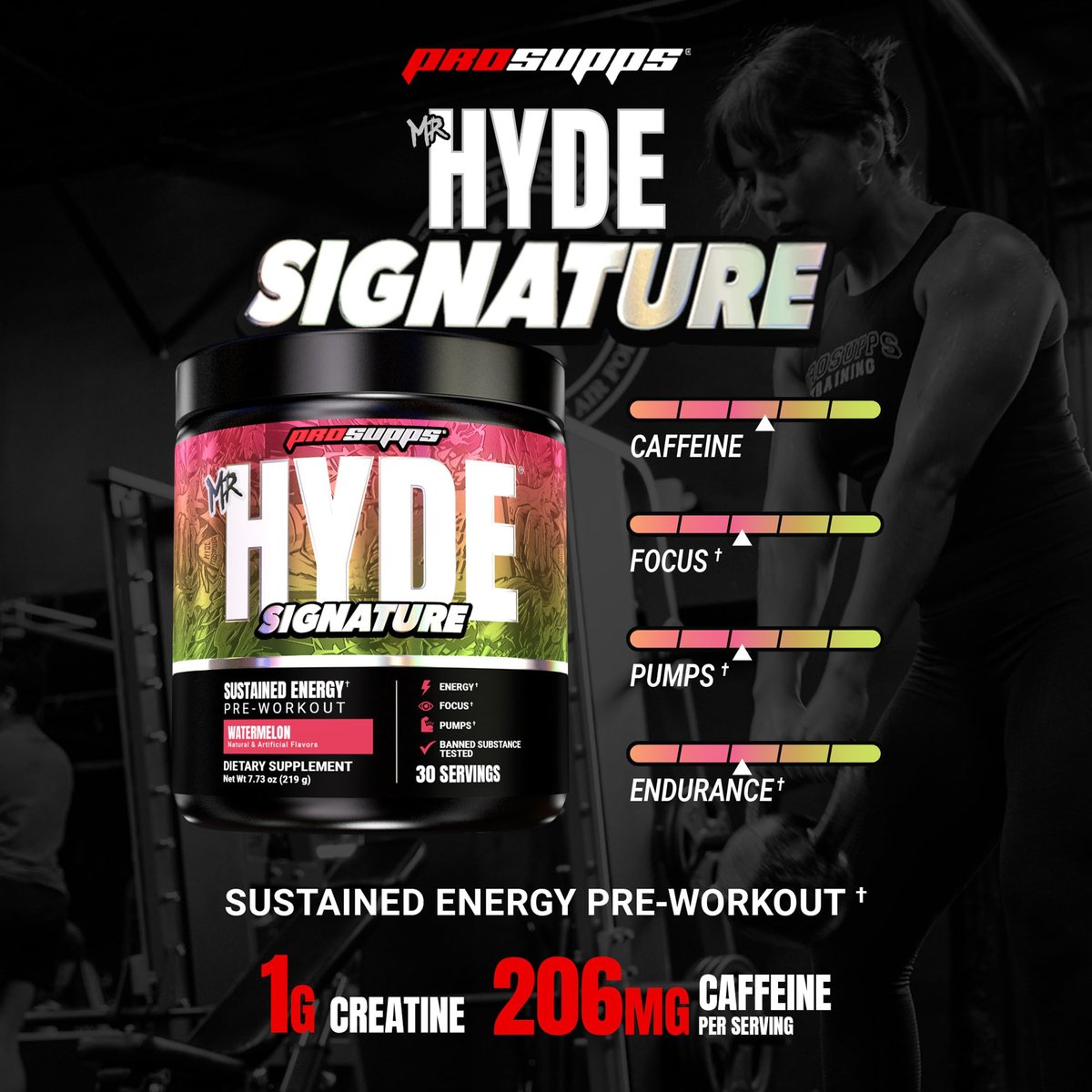 ProSupps Mr. Hyde Signature Pre Workout Pulver mit Kreatin, Beta-Alanin & Koffein – Leistung, Energie & Ausdauer – Reines Fitness- & Gym-Supplement für Männer & Frauen (Wassermelone, 30 Portionen)